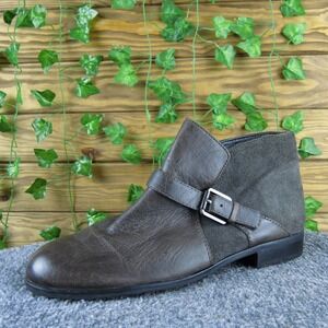 Franco Sarto Women 9 Brown Leather Suede Ankle Boots Buckle Strap Side Zip